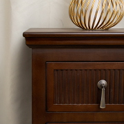 Dark Brown Wooden Reeded Wardrobe, Dressing Table, Mirror Set & Pair of Bedside Tables - Georgian Range