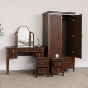 Dark Brown Wooden Reeded Wardrobe, Dressing Table, Mirror Set & Pair of Bedside Tables - Georgian Range
