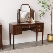 Dark Brown Wooden Reeded Wardrobe, Dressing Table, Mirror Set & Pair of Bedside Tables - Georgian Range