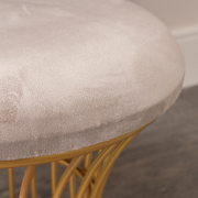 Gold & Grey Metal Detailed Upholstered Dressing Table Stool