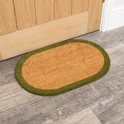 Natural Oval Coir Door Mat with a Green Border