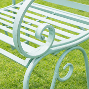 Ornate Metal Sage Green Round Garden Table & Set of 2 Ornate Garden Chairs