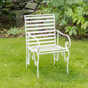 Ornate Metal Distressed White Garden Chair - 55cm x 92cm