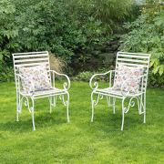 Set of 2 Ornate Metal Distressed White Garden Chairs - 55cm x 92cm