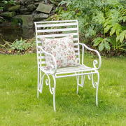 Set of 2 Ornate Metal Distressed White Garden Chairs - 55cm x 92cm