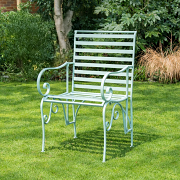 Set of 2 Ornate Metal Sage Green Garden Chairs - 55cm x 92cm