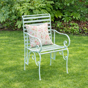 Set of 2 Ornate Metal Sage Green Garden Chairs - 55cm x 92cm