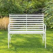 White Metal Ornate Distressed Garden Bench - 100cm x 92cm