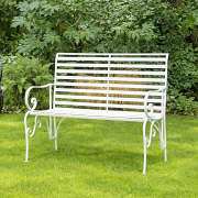 White Metal Ornate Distressed Garden Bench - 100cm x 92cm
