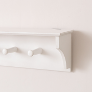 Large White Washed Mango Wooden Wall Shelf with Hooks - 100cm