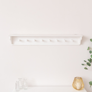 Large White Washed Mango Wooden Wall Shelf with Hooks - 100cm