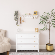 Large White Washed Mango Wooden Wall Shelf with Hooks - 100cm