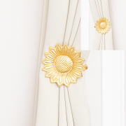 Set of 2 Gold Metal Sunflower Wall Mounted Tie Backs
