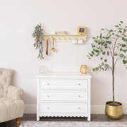 Large Ivory Wooden Wall Shelf with Hooks - 100cm