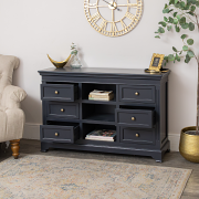 Large Navy Black Wooden Sideboard Cabinet - Daventry Navy Black Range
