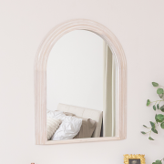 Large White Washed Wood Arched Wall Mirror - 90cm x 75cm