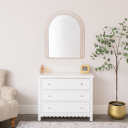 Large White Washed Wood Arched Wall Mirror - 90cm x 75cm
