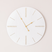 Large White Wooden Grain & Gold Detailed Wall Clock - 70cm x 70cm