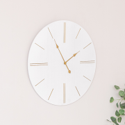 Large White Wooden Grain & Gold Detailed Wall Clock - 70cm x 70cm