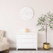 Large White Wooden Grain & Gold Detailed Wall Clock - 70cm x 70cm