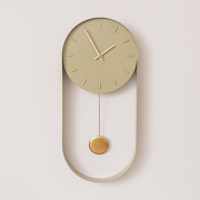 Olive Green & Gold Pendulum Metal Analogue Wall Clock - 20cm x 55cm
