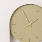 Olive Green & Gold Pendulum Metal Analogue Wall Clock - 20cm x 55cm