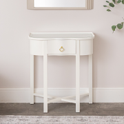 One Drawer Half Moon Console Table with Hessian & Glass Top - Austin White Range
