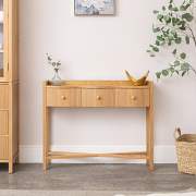 Pale Wood Curved 3 Drawer Console Table with Hessian & Glass Top - Austin Wood Range
