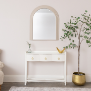 White Painted Curved 3 Drawer Console Table with Glass Top - Austin White Range