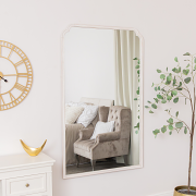 Large Arched White Washed Distressed Wooden Frame Wall & Leaner Mirror - 90cm x 145cm