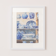 Blue & White Porcelain Pottery Detailed Wall Art Framed Print - 40cm x 50cm