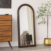 Dark Arched Wood & Gold Framed Wall & Leaner Mirror - 166cm x 70cm