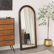 Dark Arched Wood & Gold Framed Wall & Leaner Mirror - 166cm x 70cm