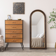 Dark Arched Wood & Gold Framed Wall & Leaner Mirror - 166cm x 70cm