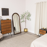 Dark Arched Wood & Gold Framed Wall & Leaner Mirror - 166cm x 70cm