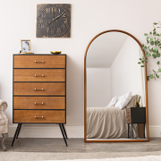 Large Walnut Wooden Framed Arched Leaner Mirror - 90cm x 158cm