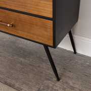 Mid-Century Modern Wooden & Black 5 Drawer Tallboy - Industrial Range