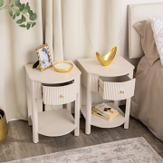 Pair of Reeded One Drawer Bedside Table - Willow Taupe Grey Range