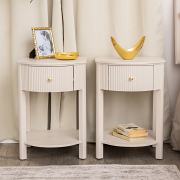 Pair of Reeded One Drawer Bedside Table - Willow Taupe Grey Range