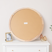 Round Distressed White Washed Wooden Bobbin Detailed Wall Mirror - 80cm x 80cm