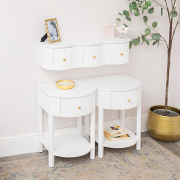 3 Drawer Reeded Wall Mounted Floating Dressing Table & Pair of Bedside Tables - Willow White Range
