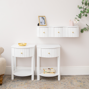 3 Drawer Reeded Wall Mounted Floating Dressing Table & Pair of Bedside Tables - Willow White Range