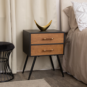 Mid-Century Modern Wood & Black 2 Drawer Bedside - Industrial Range