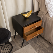 Mid-Century Modern Wood & Black 2 Drawer Bedside - Industrial Range