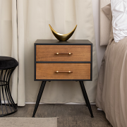 Mid-Century Modern Wood & Black 2 Drawer Bedside - Industrial Range