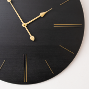 Large Black Wooden Grain & Gold Detailed Wall Clock - 70cm x 70cm