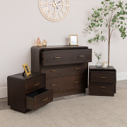 3 Drawer Wooden Chest of Drawers and Pair of 2 Drawer Bedside Tables - Kingsley Range