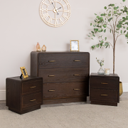3 Drawer Wooden Chest of Drawers and Pair of 2 Drawer Bedside Tables - Kingsley Range