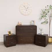 3 Drawer Wooden Chest of Drawers and Pair of 2 Drawer Bedside Tables - Kingsley Range