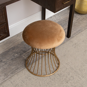 Antique Gold Metal Detailed Upholstered Dressing Table Stool